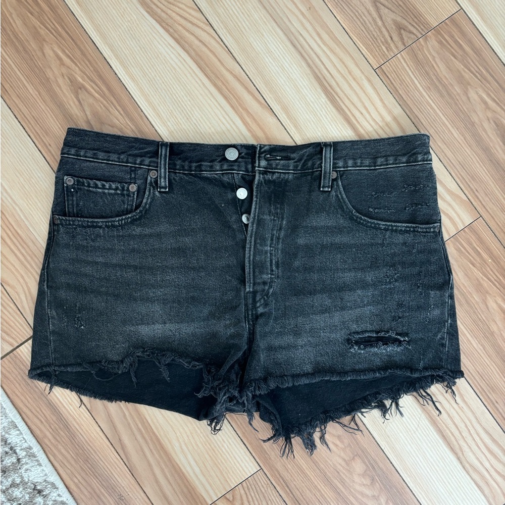 501 Levi’s Distressed Black Denim Shorts